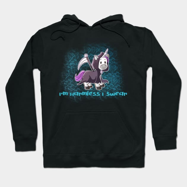 Grim Reaper Unicorn "I'm Harmless, I Swear" Hoodie by Wanderer Bat